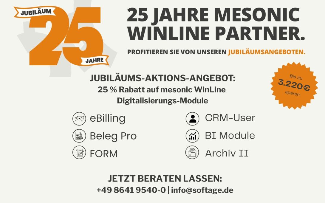 SOFTAGE Jubiläumsrabatt auf Digitalisierungs Module, E-Rechnung, XML, XRechnung, ERechnung